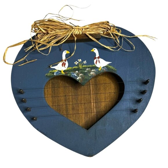 Heart-Shaped Wooden Folk Art Door Harp Hand Painted - Picture 1 of 8